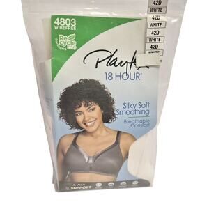 NEW WOMEN SIZE 42D PLAYTEX 18 HOUR SILKY SOFT SMOOTHING WHITE WIREFREE BRA